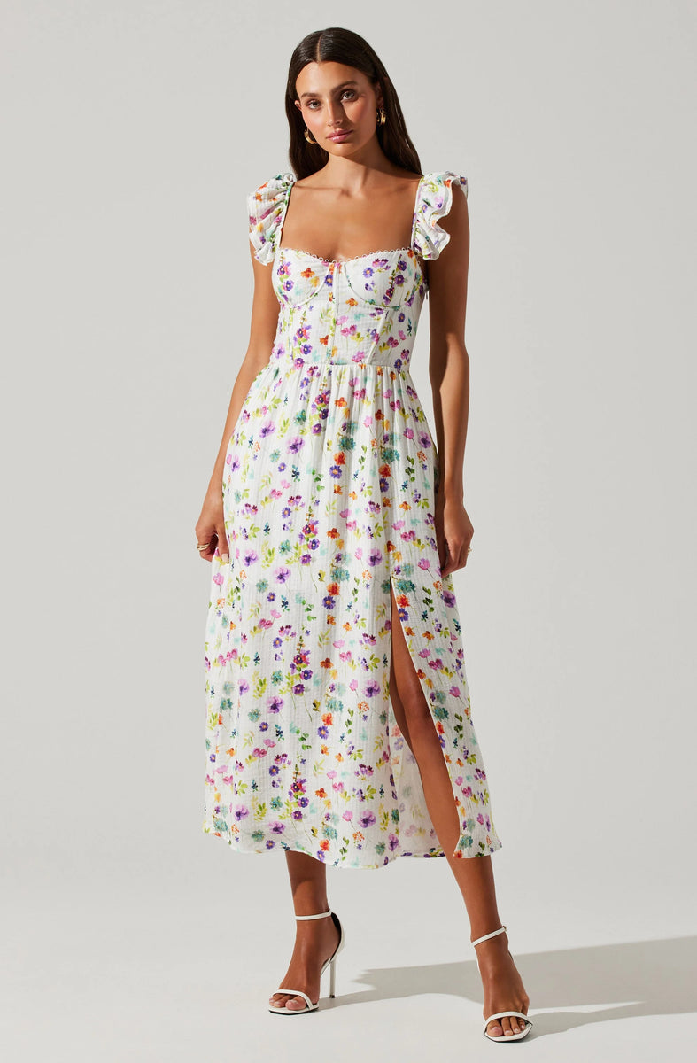Astr The Label Wedelia Dress - Cream Purple Floral Astr The Label Wedelia Dress - Cream Purple Floral