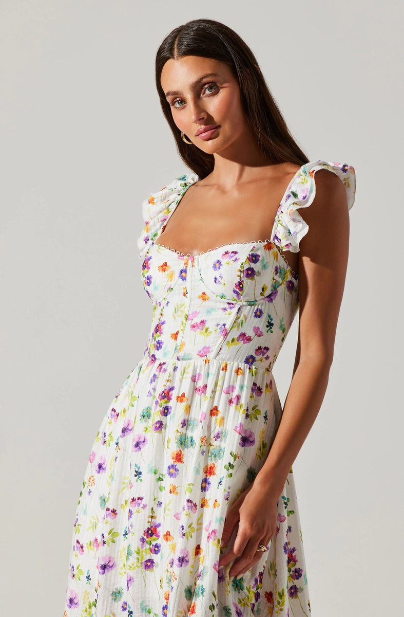 wedelia floral bustier midi dress Cream Purple Floral / L $60 VM Mermaid Spaghetti Straps Royal our collections continually feature Size:2X - High Demand