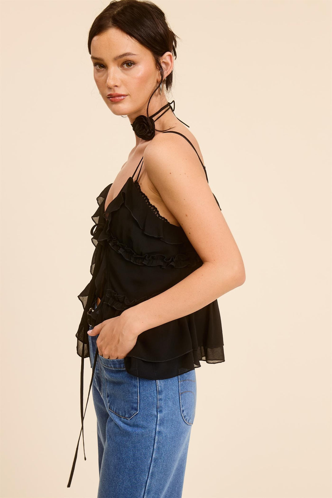 Ruffled Tie Front Tank – Starr Boutique