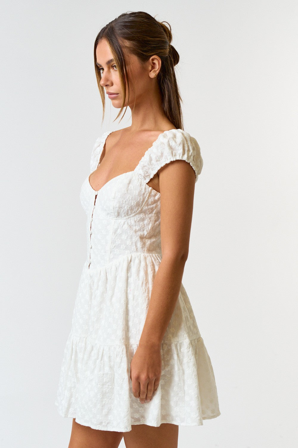 cotton eyelet mini dress Cotton Eyelet Puff Sleeve Mini Dress Large