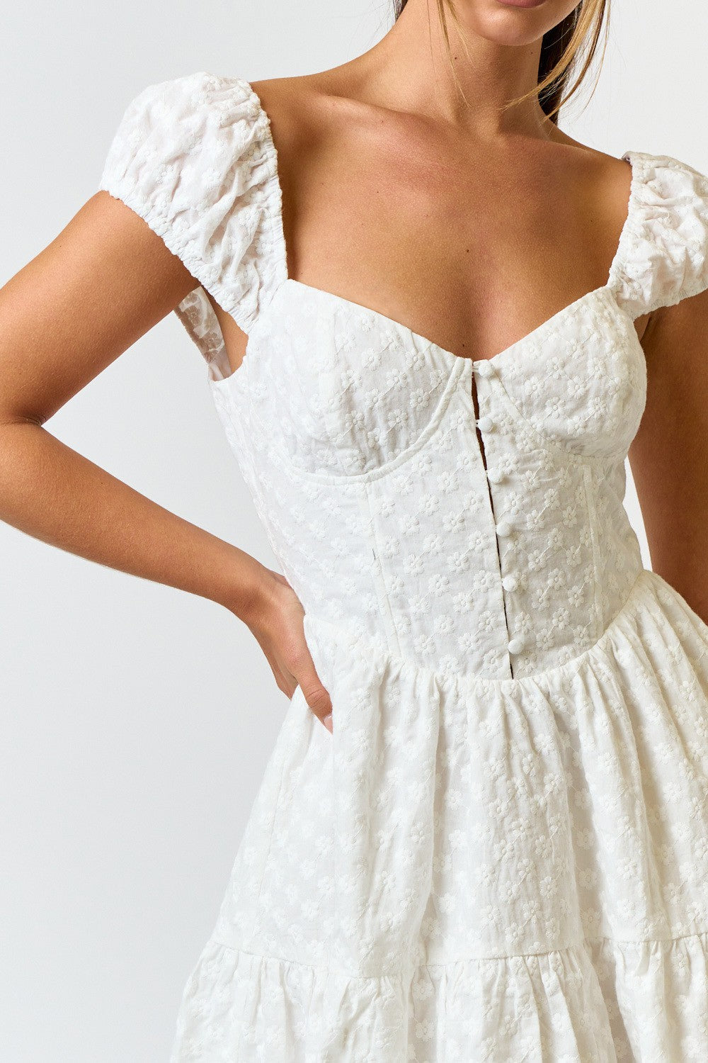 Cotton Eyelet Puff Sleeve Mini Dress Large Cotton Eyelet Puff Sleeve Mini Dress Large