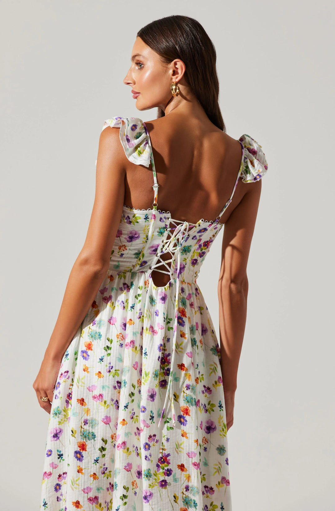 ASTR the Label | Wedelia Floral Bustier Midi Dress in Cream Purple Floral