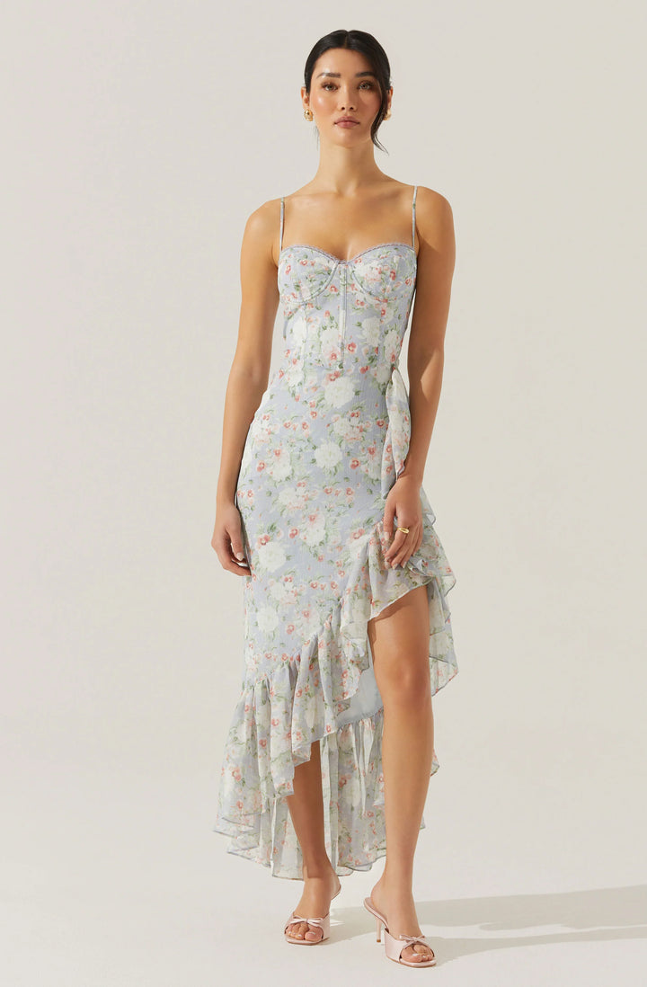 stylestalker floral asymmetrical dress ASTR the Label Brisbane in Blue Loosely Fitted