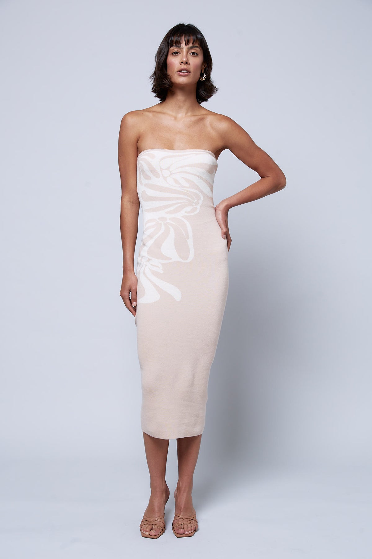 knit bandeau dress Emory Park crochet insert knit bandeau midi dress in cream