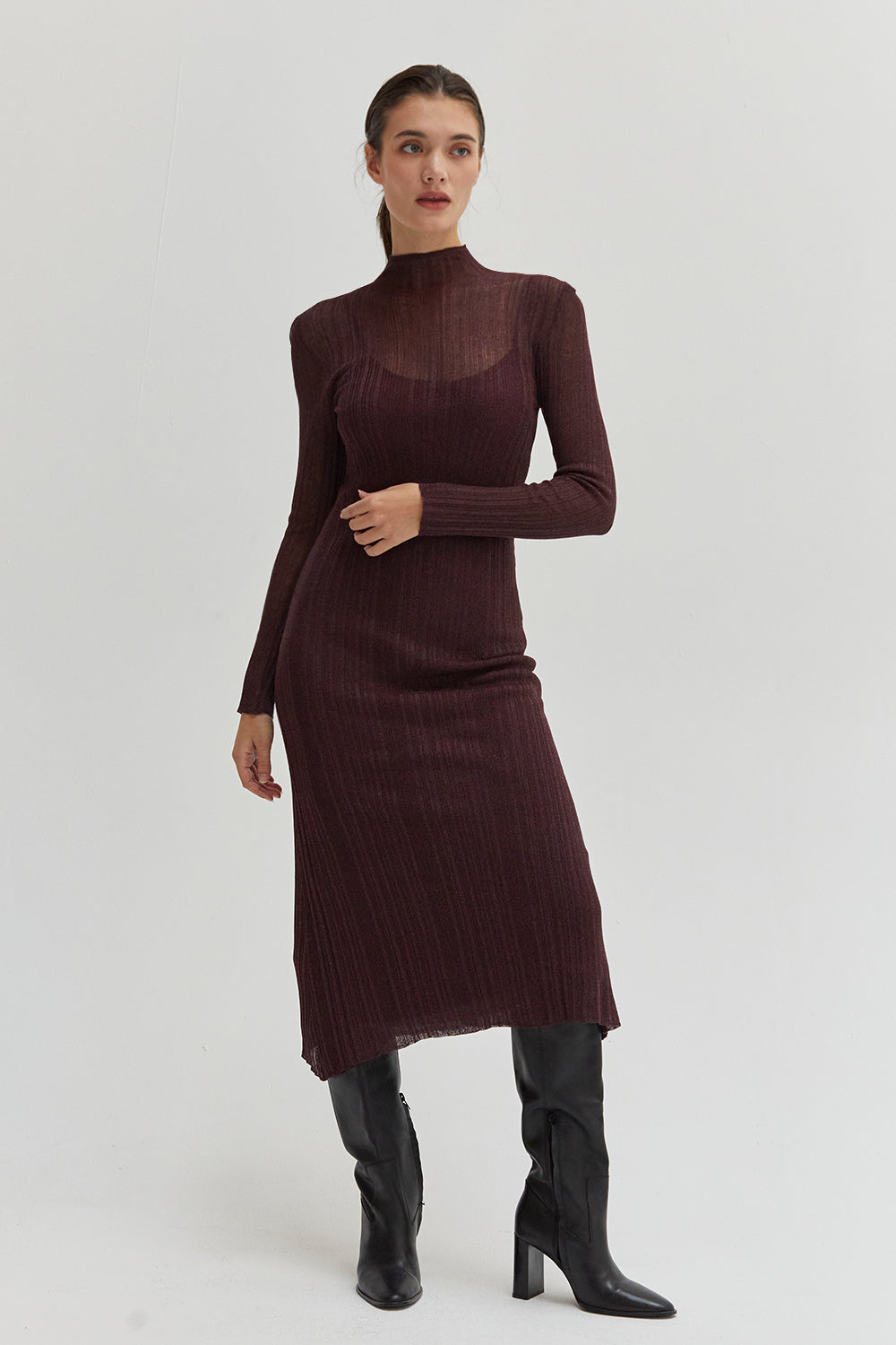 knee length dresses for ladies Long-Sleeve Lurex Maxi Dress